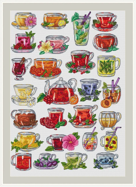 

Chinese Cross-Stitch Kits, Embroidery Needlework, Magician, DIY Sets, , 16CT, 14CT, 18CT,43-scented tea set 50-68