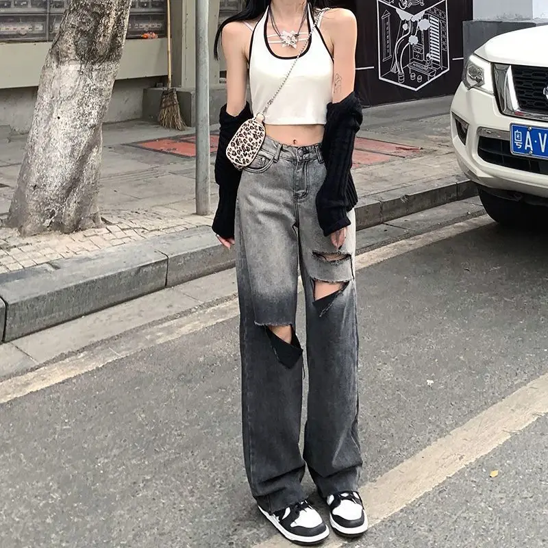 

Jeans With Holes Womens Clothing Jean Y2k Baggy Pants Woman Streetwear 90s Clothes South Korea Trendyol Women Newjeans Big Size