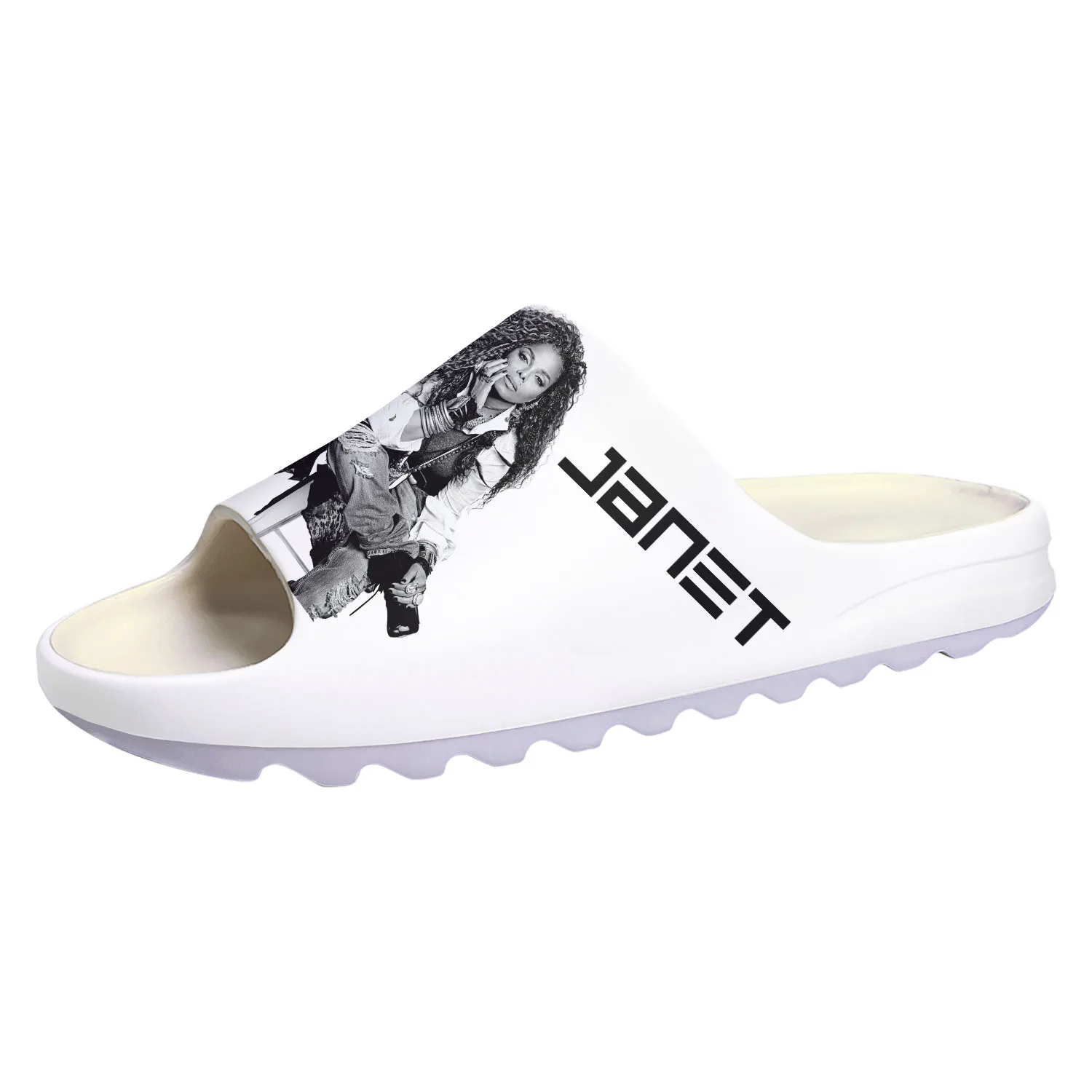 

Janet Jackson Singer Soft Sole Sllipers Home Clogs Step on Water Shoes Mens Womens Teenager Bathroom Customize on Shit Sandals