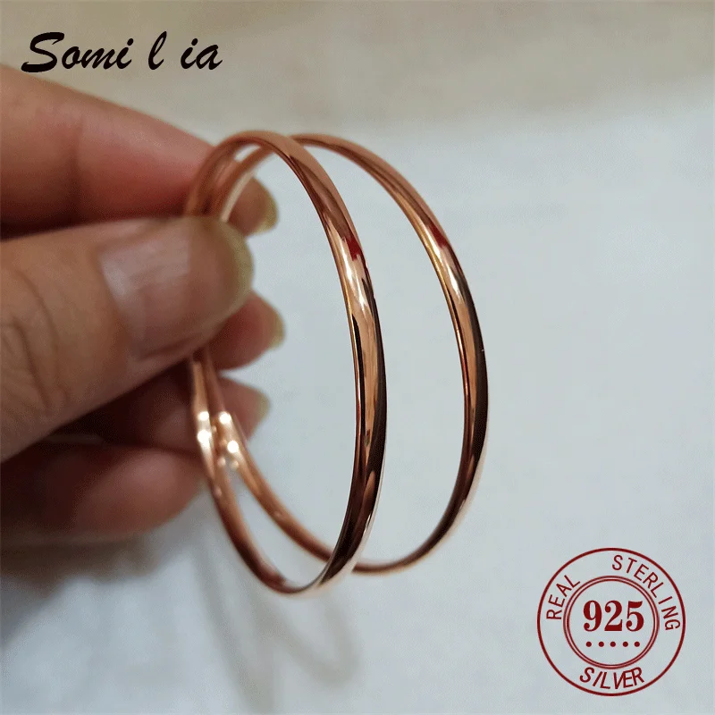 

Somilia - New Rose golden Plated 925 Sterling Silver Women's Hoop Earrings 3.0mm Fashion Earring Jewelry For Women Gift With Box