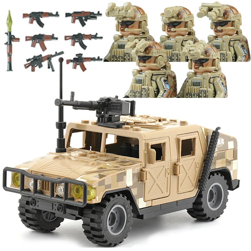 

Military Navy SEALS Special Forces Building Blocks US Desert Aor1 Army Soldier Figures Camouflage Weapons Bricks Children Toys