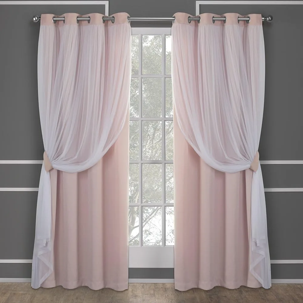 

Exclusive Home Catarina Layered Solid Room Darkening Blackout and Sheer Grommet Top Curtain Panel Pair, 52"x96", Rose Blush