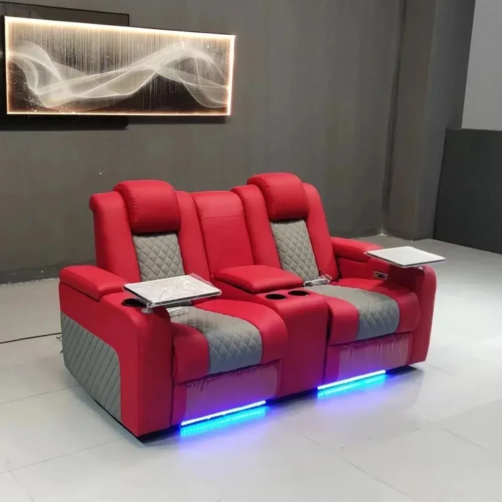 Power Reclining Home Theater Sofa – Dual Motor Genuine Leather Recliner Couch with Massage, USB, Refridgeration Cup Holders Power Reclining Home Theater Sofa – Dual Motor Genuine Leather Recliner Couch with Massage, USB, Refridgeration Cup Holders