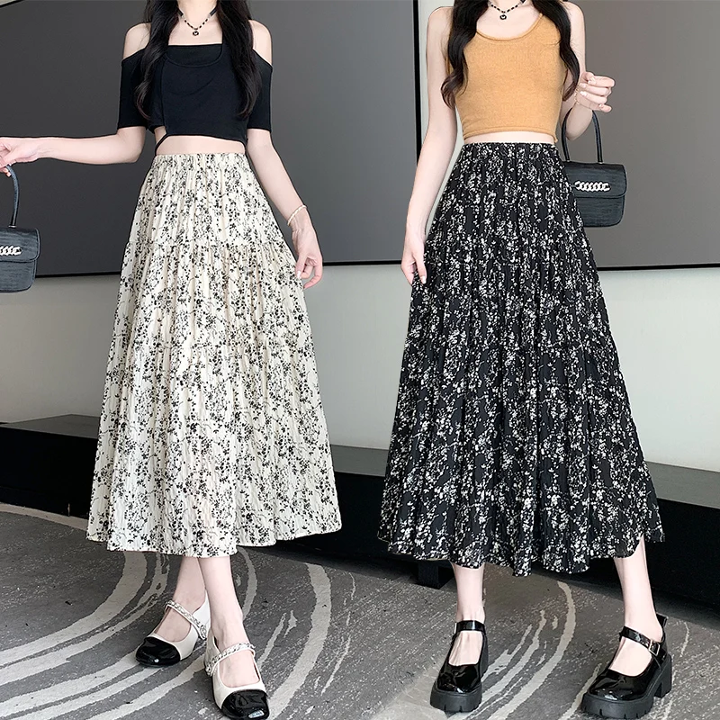 

Милая плиссированная юбка А-силуэта для женщин, Новинка весна-лето-осень 2024, темпераментные длинные юбки с цветочным принтом для девочек, корейская мода