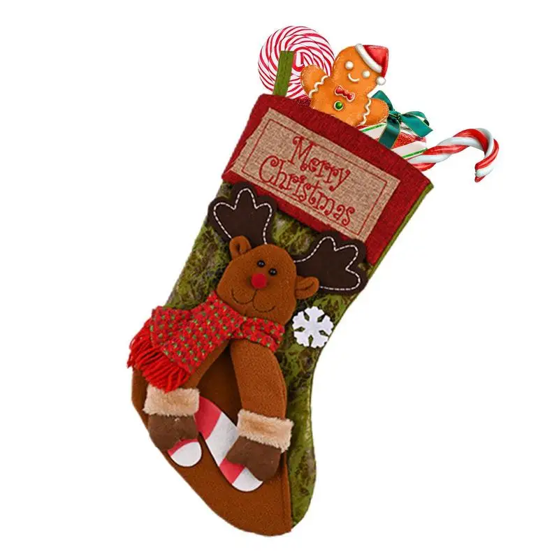 

Stockings Christmas 18 In Fireplace Hangings Stockings Gift Bag Santa Snowman Elk Handmade 3D Cute Gift Holding Bag For Stairs
