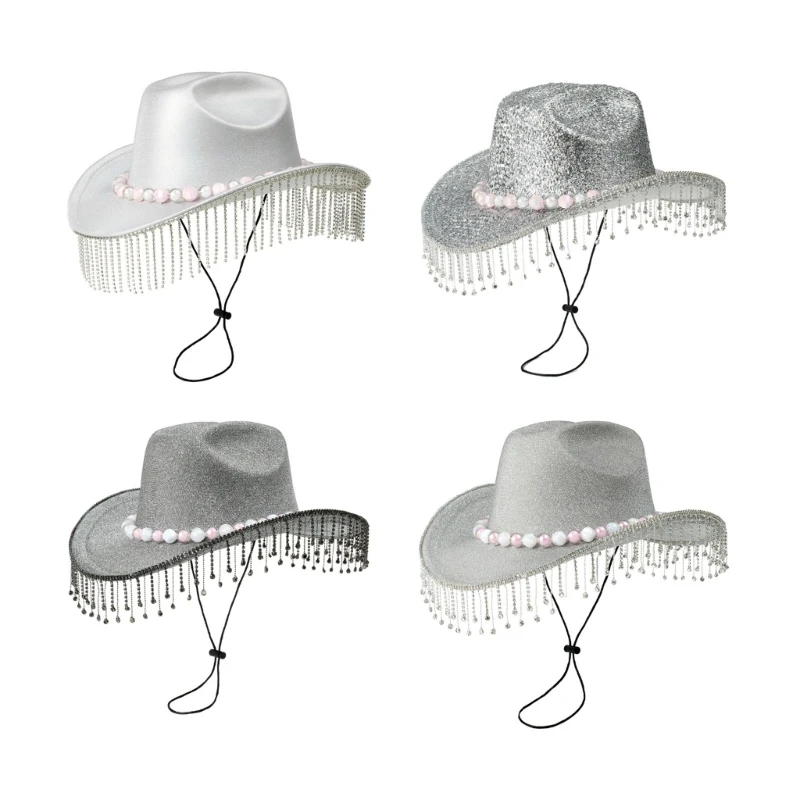 

Vacation Cowboy Hats Shimmering Tassels Hand Beading Diamond for Club Carnivals