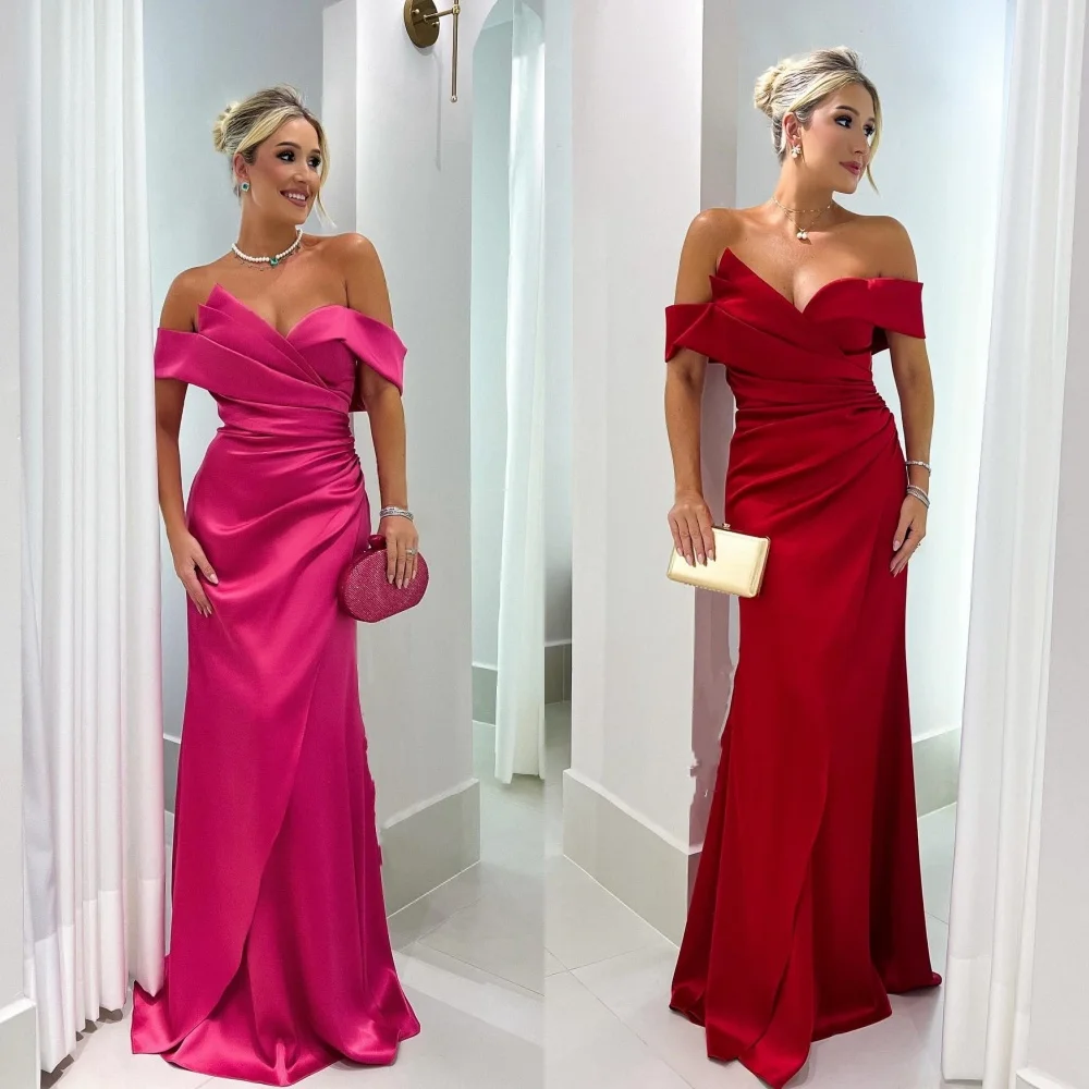 

Prom Dress Saudi Arabia Evening Satin Draped Pleat Quinceanera A-line Off-the-shoulder Bespoke Occasion Gown Long Dresses