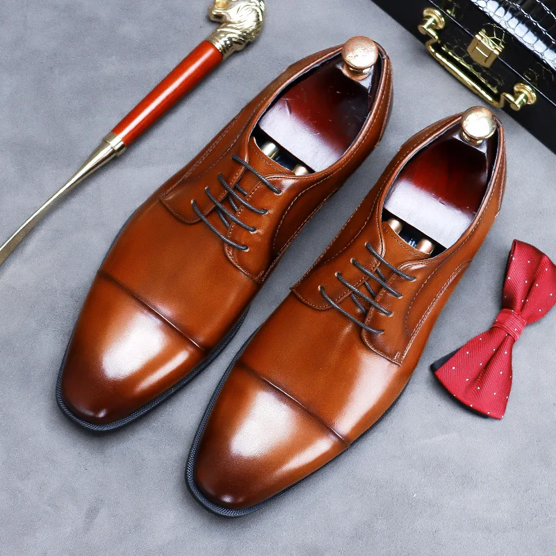 

Shoes Men's Genuine Leather Youth Business Dress British Handsome Derby Leather Shoes Retro Wedding Shoes Casual Fashion Cowhide