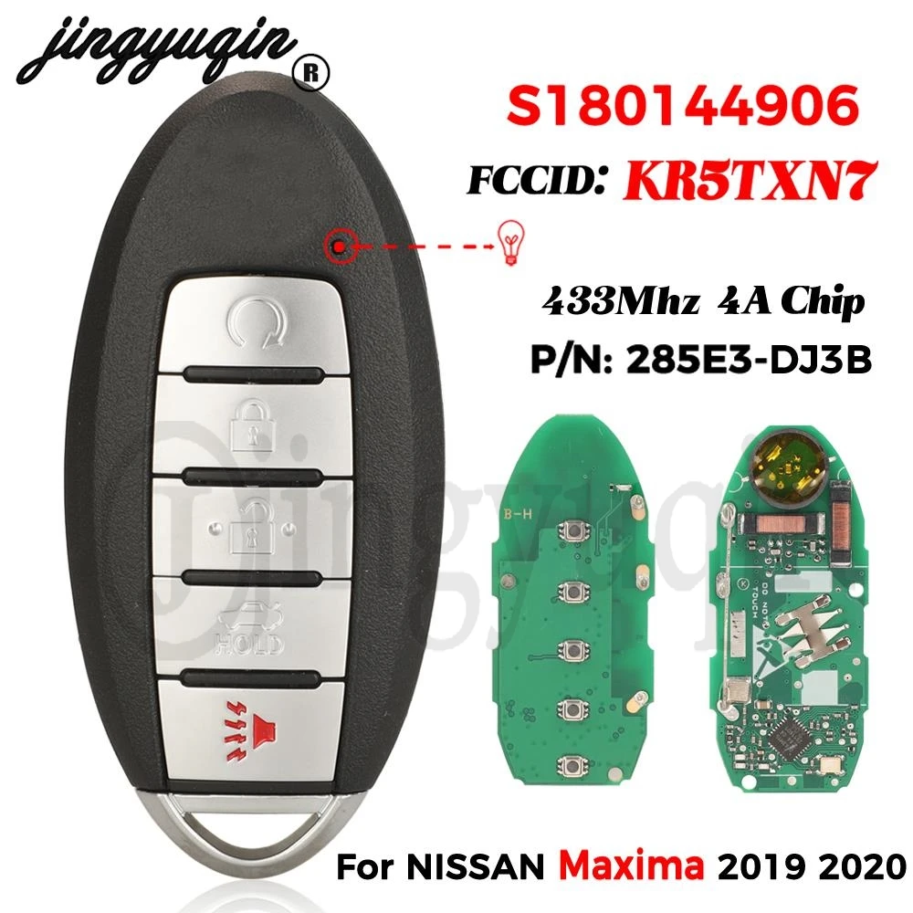 Jingyuqin 5 кнопок S180144906 KR5TXN7 для NISSAN Maxima 2019-2020 смарт-ключ для автомобиля 433 МГц 4A чип Fob 285E3-3DJ3B
Jingyuqin 5 кнопок S180144906 KR5TXN7 для NISSAN Maxima 2019-2020 смарт-ключ для автомобиля 433 МГц 4A чип Fob 285E3-3DJ3B