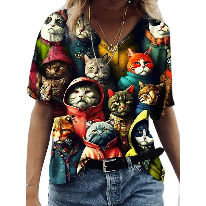 Women's 3d Cats Print T-Shirt Fashion Woman Blouses 2023 Funny Kawaii V-Neck T Shirt Female Clothing Oversized Summer Tops Tees
Women's 3d Cats Print T-Shirt Fashion Woman Blouses 2023 Funny Kawaii V-Neck T Shirt Female Clothing Oversized Summer Tops Tees