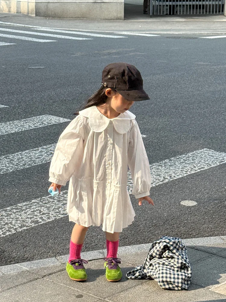 2025 Autumn New Girls Preppy Style Pleated Dress Solid Children Long Sleeve Dress Baby Girl Large Lapel Loose Dress Kids Clothes 16 Sf4e80051c01a49b8855add98c046a913N