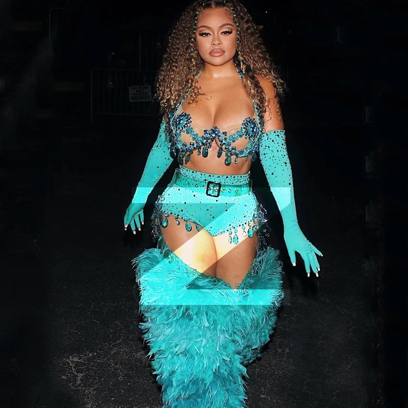 Sexy Dj Ds Pole Dance Clothing Women Gogo Dancer Costumes Blue Rhinestones Bikini Feather Legs Sets Stage Rave Outfits XS7034
Sexy Dj Ds Pole Dance Clothing Women Gogo Dancer Costumes Blue Rhinestones Bikini Feather Legs Sets Stage Rave Outfits XS7034