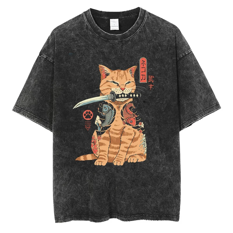 Cartoon Samurai Cat Printed T Shirt High Quality Cotton Washed Vintage Men Clothes Hip Hop Streetwear Fashion Short Sleeve Tees
Cartoon Samurai Cat Printed T Shirt High Quality Cotton Washed Vintage Men Clothes Hip Hop Streetwear Fashion Short Sleeve Tees