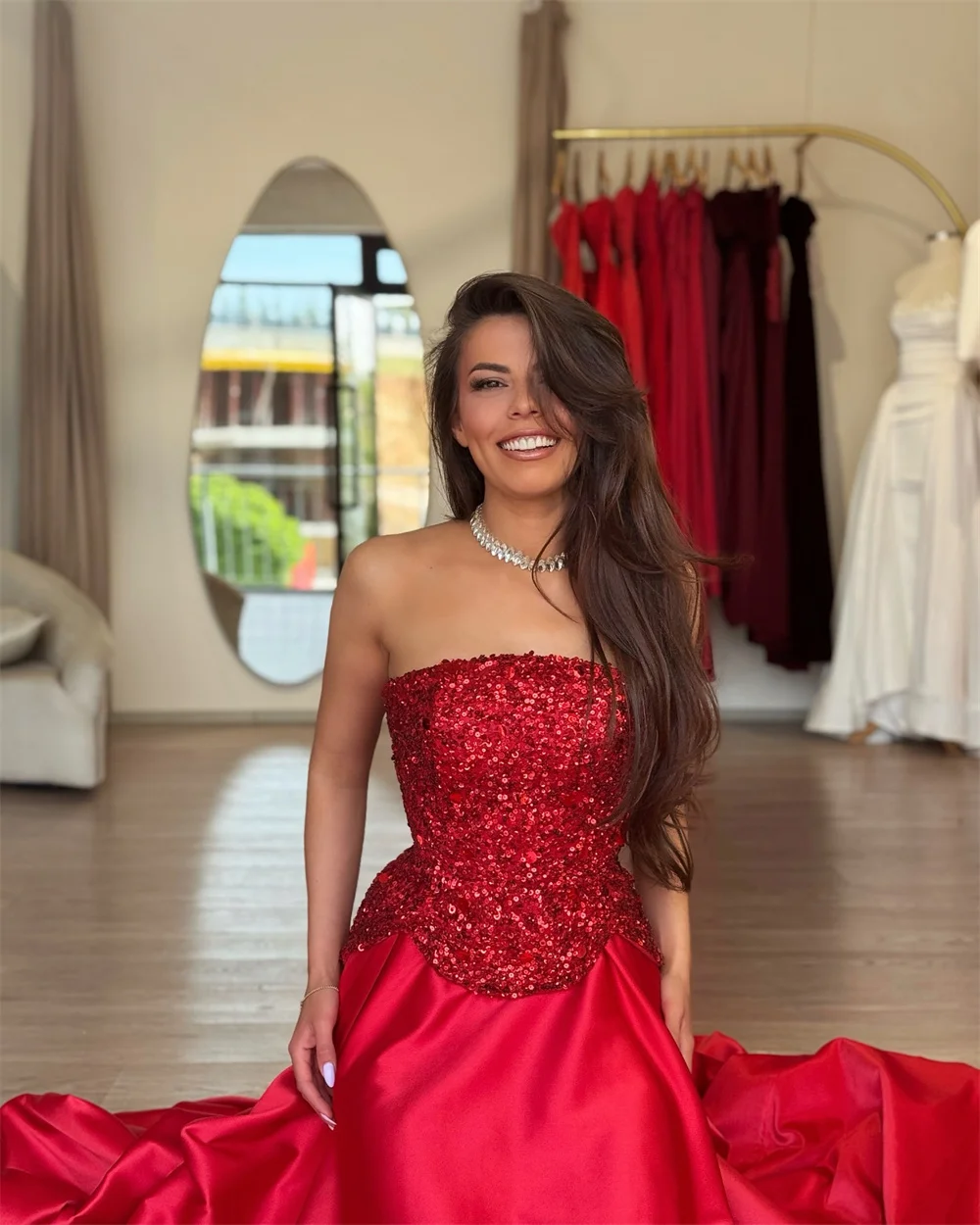 Sansa Customized Red Glitter A-line Prom Dresses Sleeveless Elegant فساتين سهراتStrapless Floor-length فساتين للمناسبات الخاصة 8 Sf4e97f3469bc4c72b76f2372a79575fc4