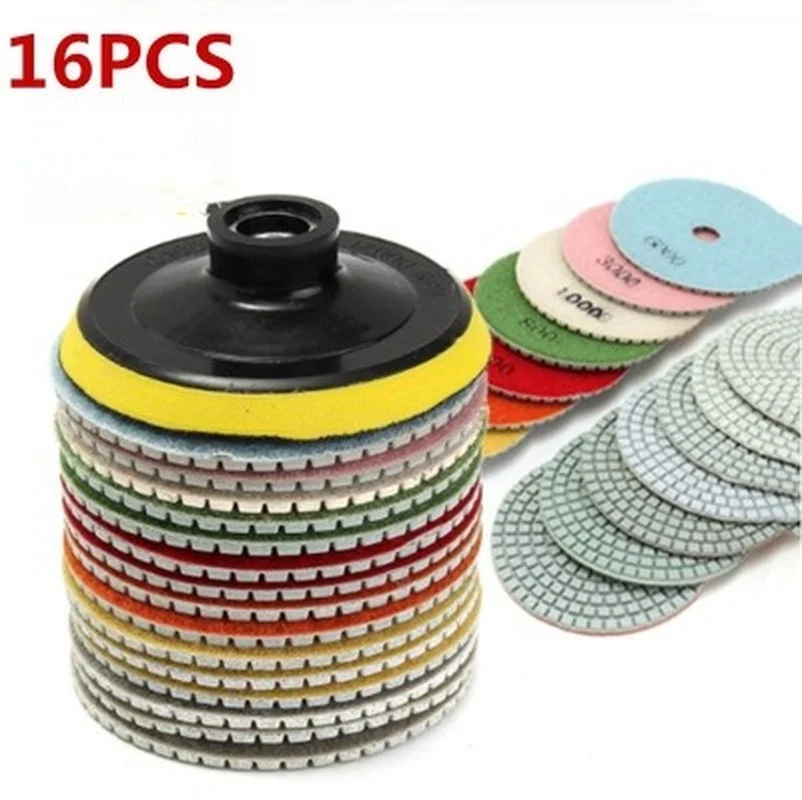 16pcs 4inch Sanding Grinding Disc Dry Wet Diamond Polishing Pads Tile Marble Granite Polisher Flexible Stone Ceramic Hand Tools
16pcs 4inch Sanding Grinding Disc Dry Wet Diamond Polishing Pads Tile Marble Granite Polisher Flexible Stone Ceramic Hand Tools