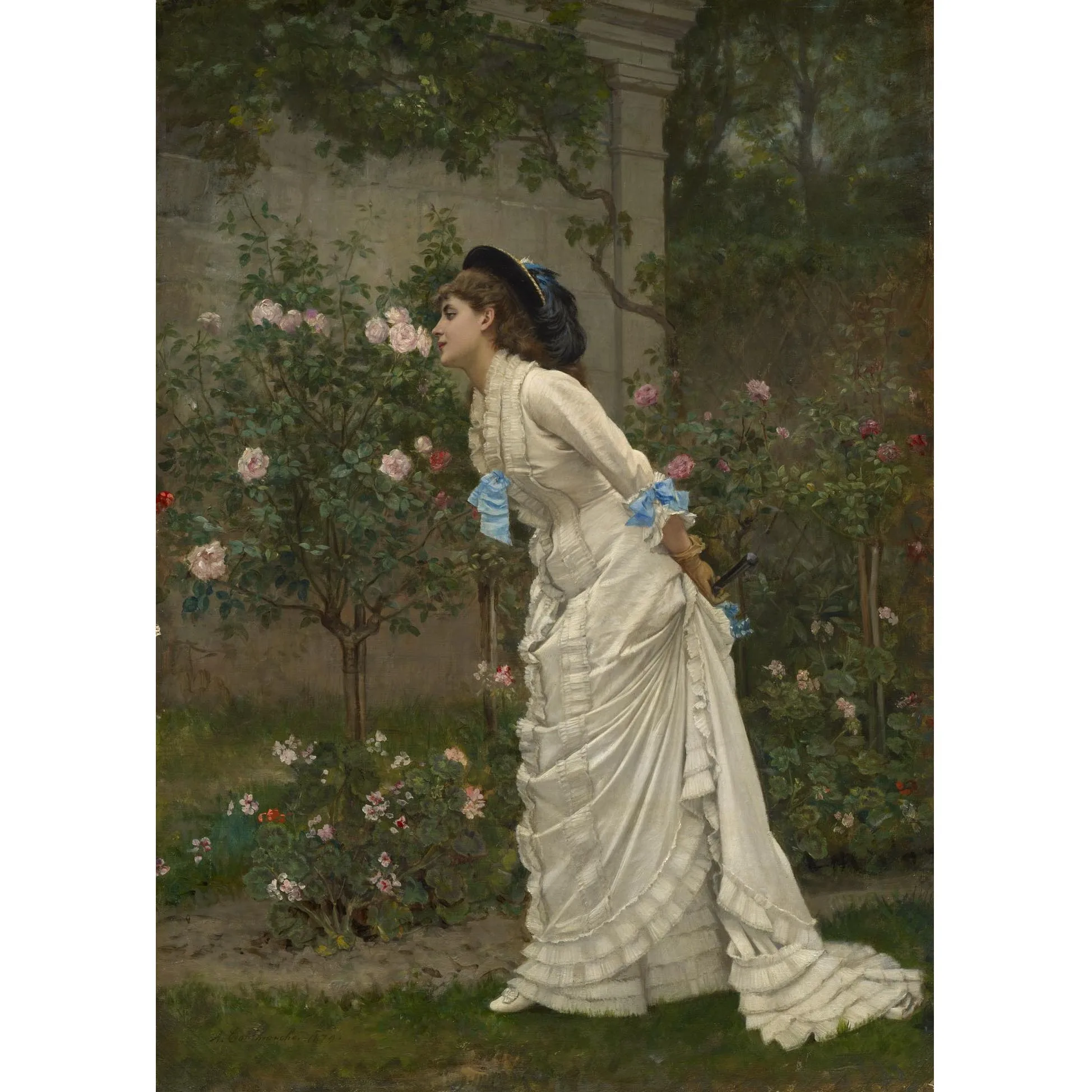 

Woman and roses by Auguste Toulmouche,Hand painted famous oil painting reproduction,Academicism style art,Figure oil painting