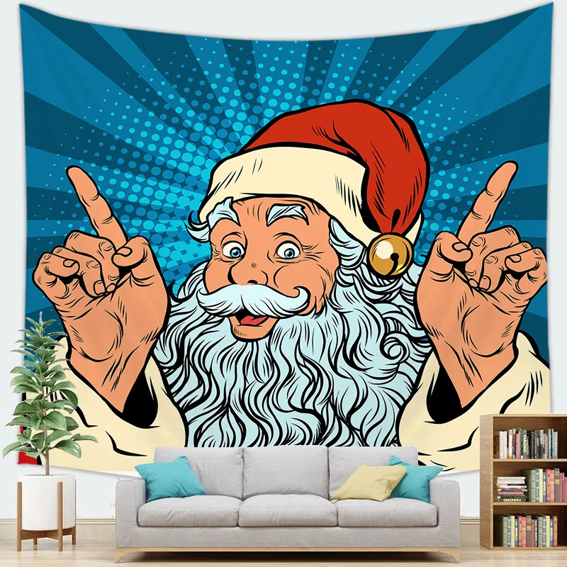 

Santa Claus Snowman Tapestry Merry Christmas Happy New Year Party Wall Hanging Boho Room Decoration Background Cloth Tapestries