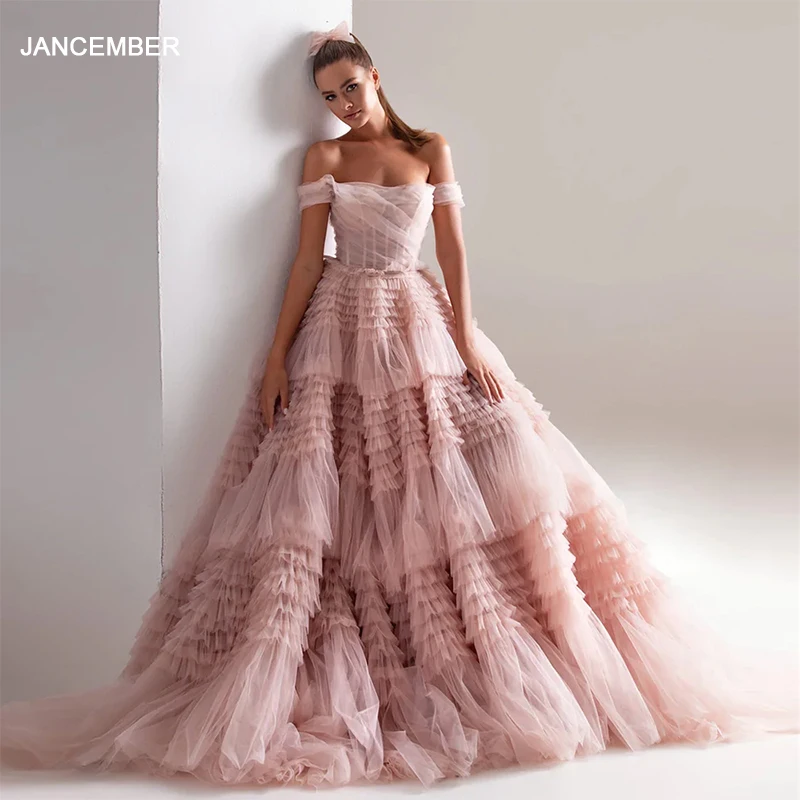Scz083 Jancember Blush Pink Off Shoulder Ruffles Evening Dress For Women Wedding Elegant Tiered Ball Gown Prom Party Desses
Scz083 Jancember Blush Pink Off Shoulder Ruffles Evening Dress For Women Wedding Elegant Tiered Ball Gown Prom Party Desses