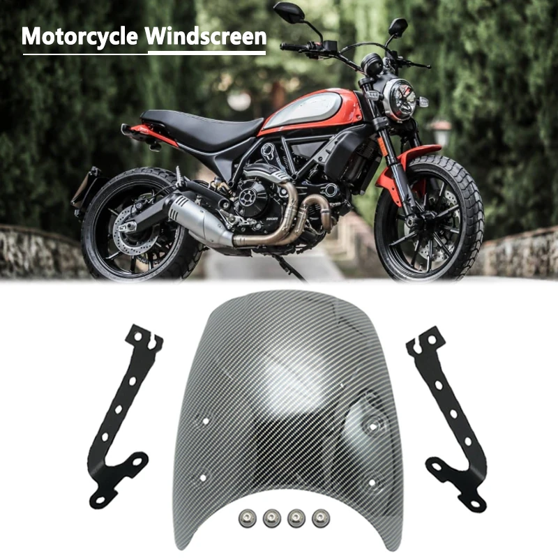 

For DUCATI Scrambler 400 800 2015-2021 Aluminum Windscreen Windshield Fly Screen Shield Wind Deflector with Holder