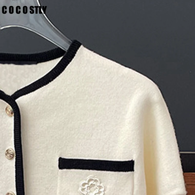

Cocostly 2024 Spring Women Contrast O Neck Long Sleeve Single Breasted Knit Cardigan Coats Female Elegant Loose Sweater Jackets