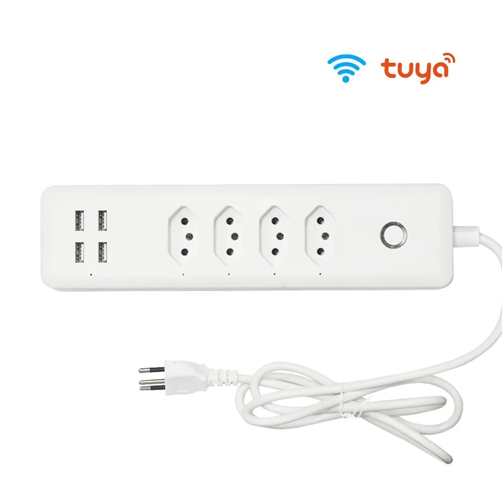 

New Brazil WiFi Smart Power Strip with 4 Outlets 4USB Ports ,1.4m Extension Cord Voice works with Alexa, Google Home