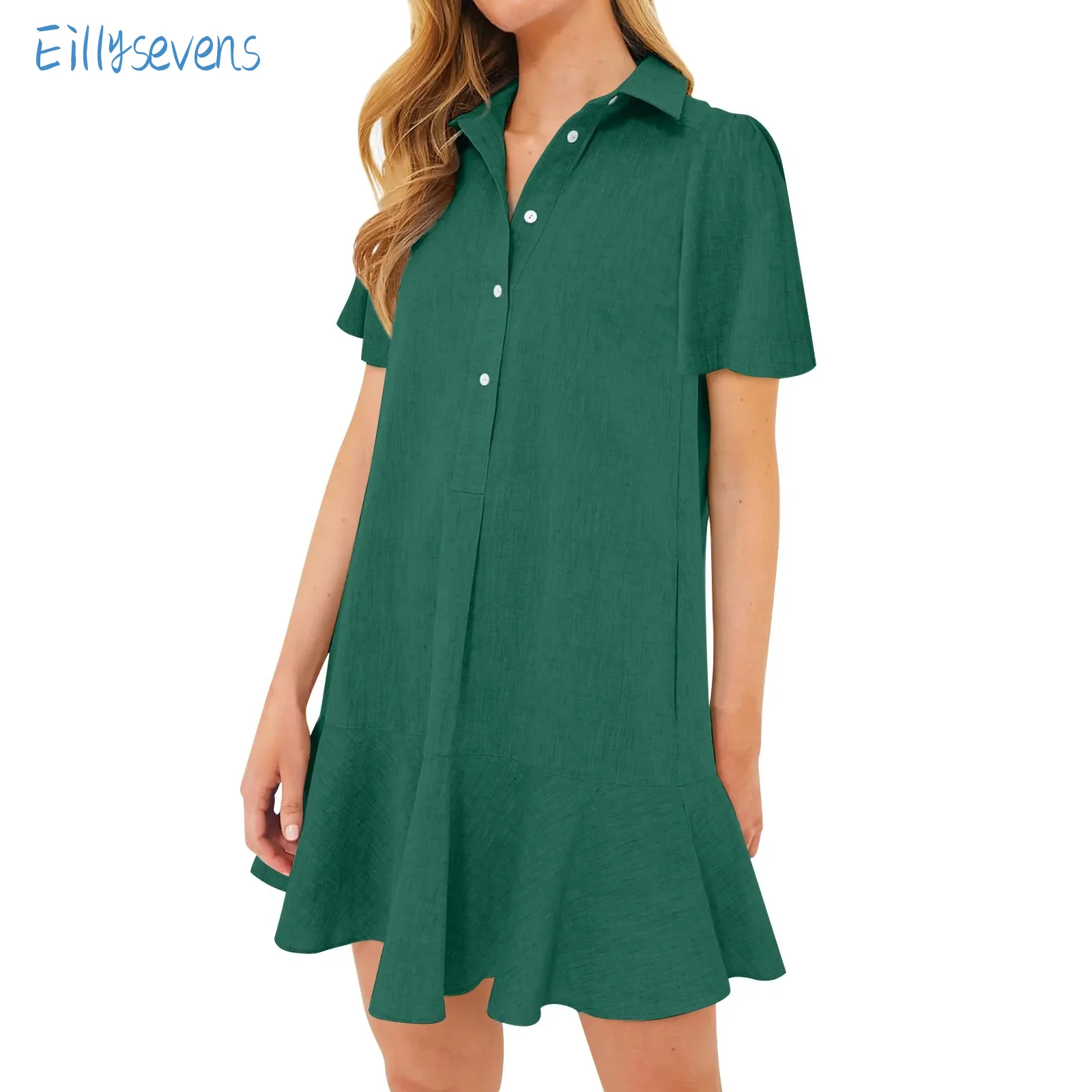 Women'S Shirt Dresses Fashion Trend Comfy Lightweight Loose Short Sleeve Dresses Casual Half Open Button Hem Ruffle Mini Dress
Women'S Shirt Dresses Fashion Trend Comfy Lightweight Loose Short Sleeve Dresses Casual Half Open Button Hem Ruffle Mini Dress