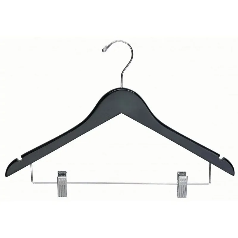 Black Wood Combo Hanger w/ Cushion Clips, Box of 100 Space Saving 17 Inch Flat Wooden Hangers w/ Chrome Swivel Hook
Black Wood Combo Hanger w/ Cushion Clips, Box of 100 Space Saving 17 Inch Flat Wooden Hangers w/ Chrome Swivel Hook