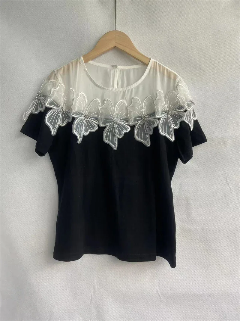 Ropa Mujer Summer Tshirts for Women Elegant Blouses Short Sleeve Tees Patchwork Gauze Bead T Shirt Vintage Oversized Tops V304
Ropa Mujer Summer Tshirts for Women Elegant Blouses Short Sleeve Tees Patchwork Gauze Bead T Shirt Vintage Oversized Tops V304