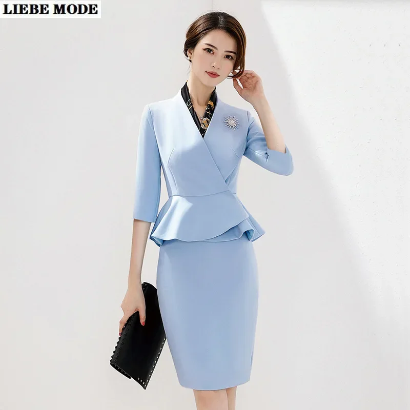 2022 New Summer Autumn 2 Two Piece Sets Womens V-neck Ruffle Blazer and Pencil Skirt Solid Black White Blue Office Skirt Suits
2022 New Summer Autumn 2 Two Piece Sets Womens V-neck Ruffle Blazer and Pencil Skirt Solid Black White Blue Office Skirt Suits
