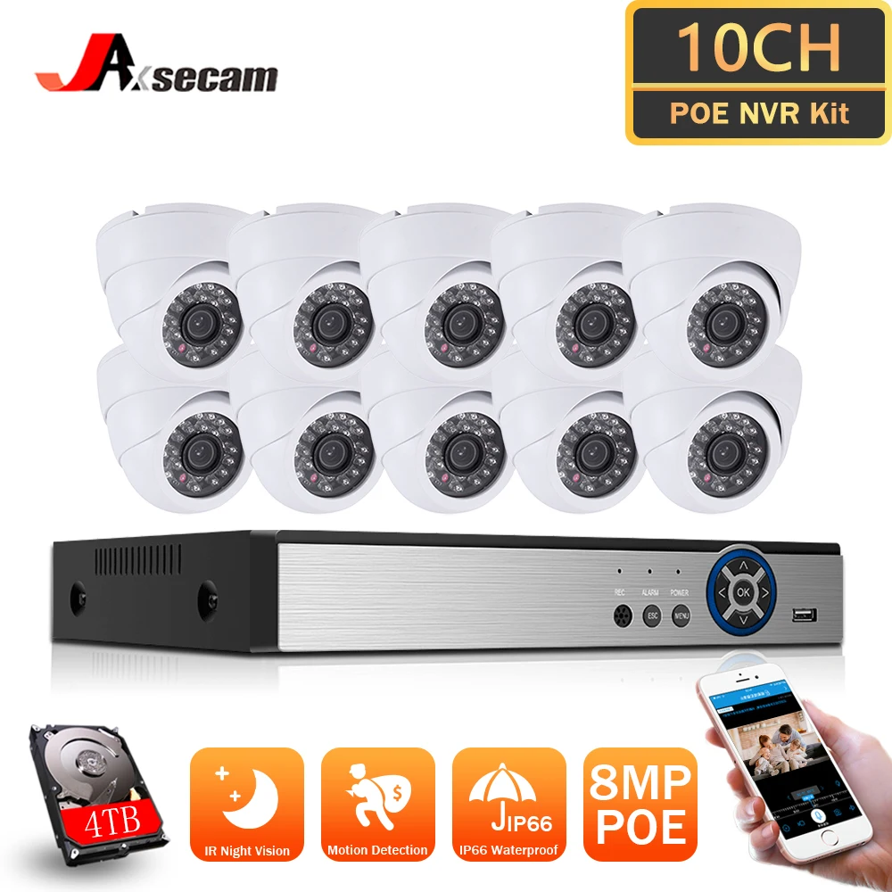 H.265 10CH 4K POE NVR 10Ports 8MP Camera Outdoor Waterproof POE Dome Security Camera Set CCTV Ri45 Video Surveillance System
H.265 10CH 4K POE NVR 10Ports 8MP Camera Outdoor Waterproof POE Dome Security Camera Set CCTV Ri45 Video Surveillance System