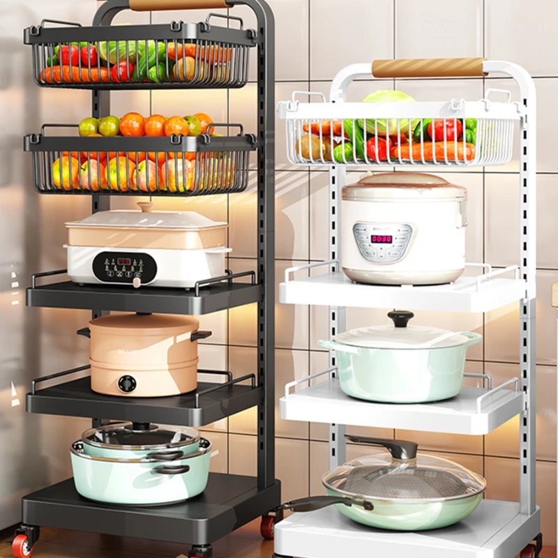 

Kitchen, multi-layer, floor standing household vegetable, mobile multi-functional pot storage rack