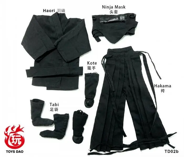 

N3-4 1/6th Male Soldier Clothes Black Ninja Set Model for 12" Body Figure