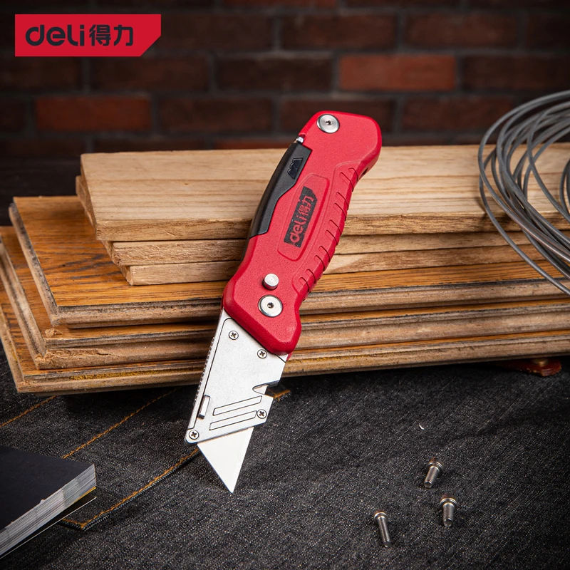 

Deli Folding Utility Knife screwdrivers 2 in 1 Portable Tool Built-in SK2 Blades Zinc Alloy Heavy Safety Quick-Change Box Cutter