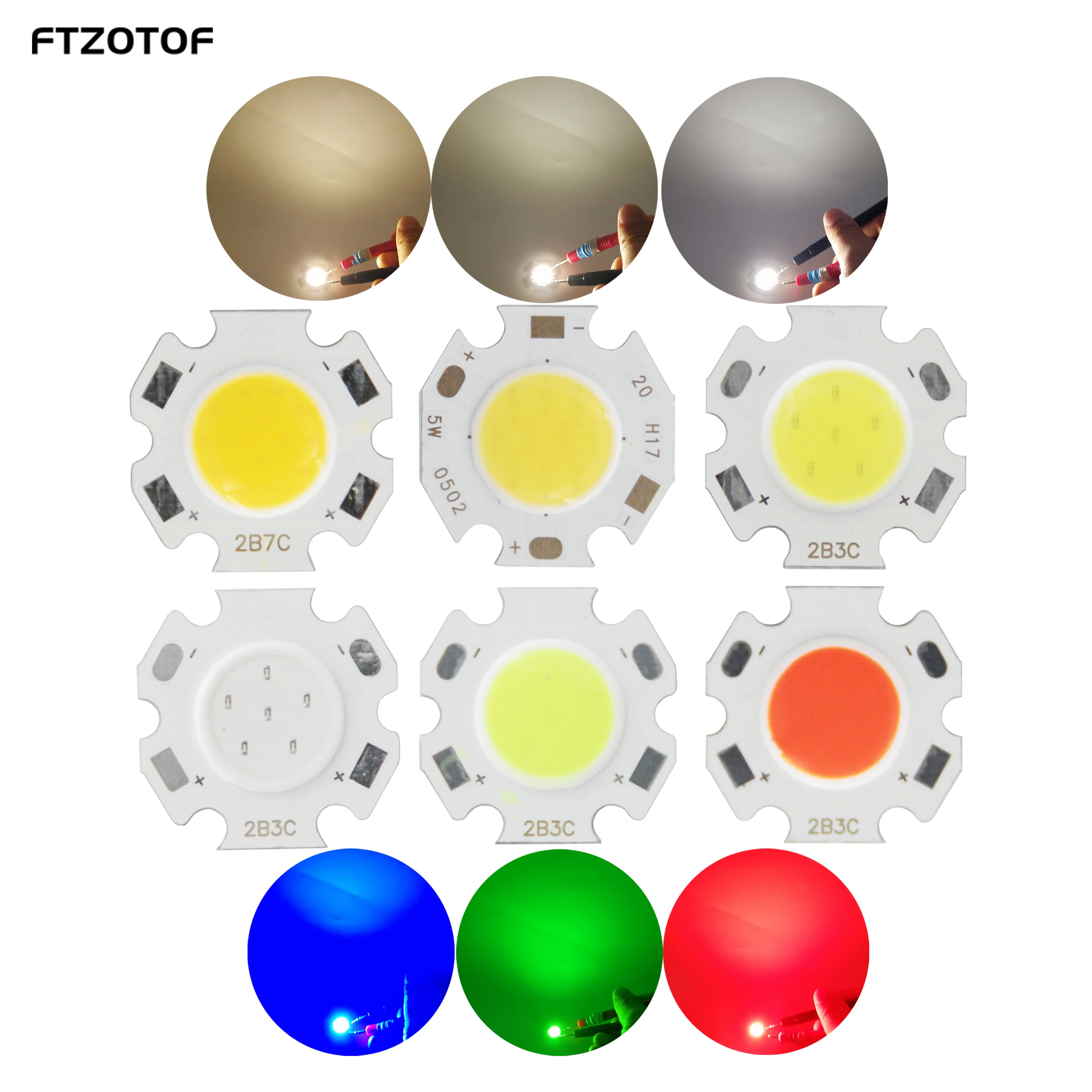 FTZOTOF 10pcs/Lot 20mm 3W 5W 7W Rounded LED COB Light Source Chip On Board For Spotlight Downlight Red Blue Green White DIY Lamp
FTZOTOF 10pcs/Lot 20mm 3W 5W 7W Rounded LED COB Light Source Chip On Board For Spotlight Downlight Red Blue Green White DIY Lamp