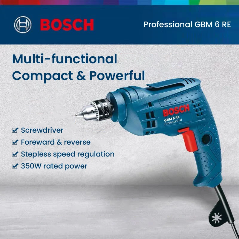 

Профессиональная электрическая дрель Bosch GBM 6 RE 350 Вт 220 В, патрон для электроинструментов 0,5-6,5 мм, украшение дома, столярная древесина, металл, дрель