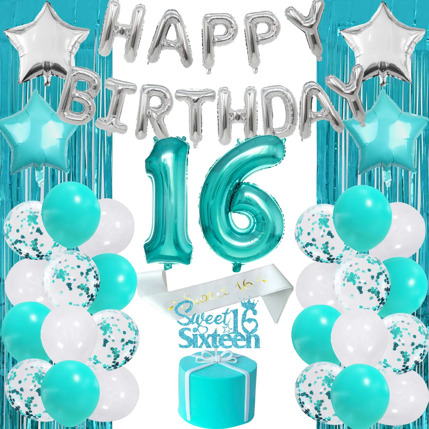 Teal Blue 16th Birthday Decor with Happy Birthday Balloon Banner Blue White Balloon Set for Girls 16th Birthday Party Supplies
Teal Blue 16th Birthday Decor with Happy Birthday Balloon Banner Blue White Balloon Set for Girls 16th Birthday Party Supplies