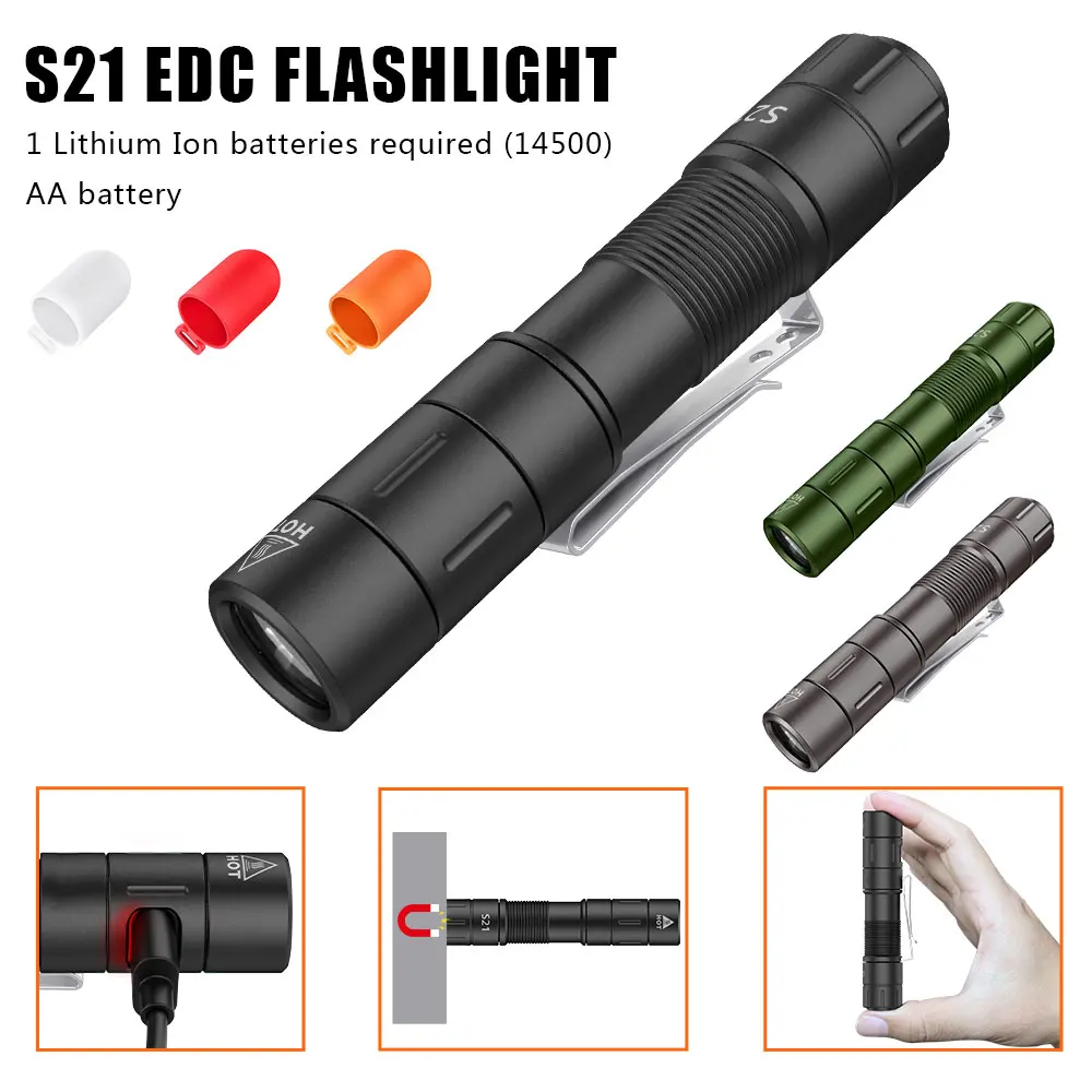 

880 Lumens AA Alkaline Battery EDC Flashlight for Camping and Hiking, Magnet Tail Switch Flashlight with 14500 Lithium Battery
