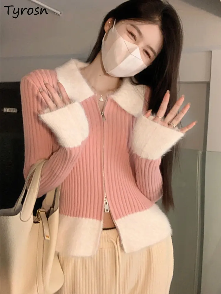 Женский облегающий кардиган, милый привлекательный простой Универсальный укороченный свитер в Корейском стиле со вставками, осень, стильный, для отдыха и творчества 
Женский облегающий кардиган, милый привлекательный простой Универсальный укороченный свитер в Корейском стиле со вставками, осень, стильный, для отдыха и творчества