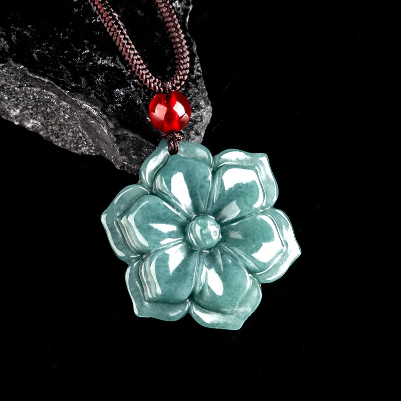 

Authentic Natural A-grade Jadeite Blue Water Peach Blossom Pendant Glutinous Seed Jade Men's Gifts Women's Jewelry Drop Shipping