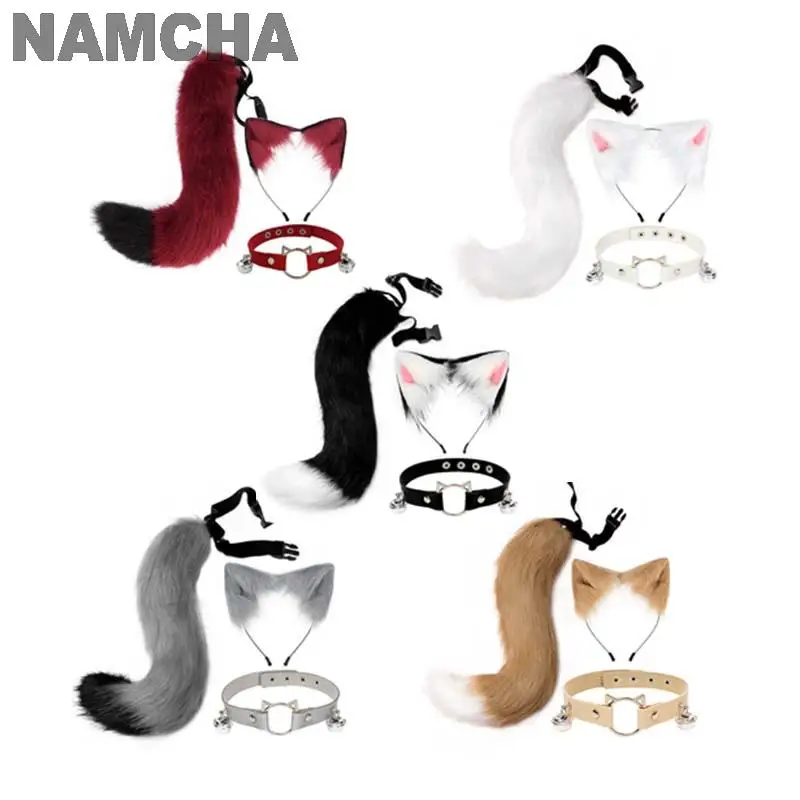 

Furry Cat Ear Headwear, Fox Tail, Bell Collar Accessories Set, Animal Simulation Fur Plush, Christmas Party Lolita Cosplay Props