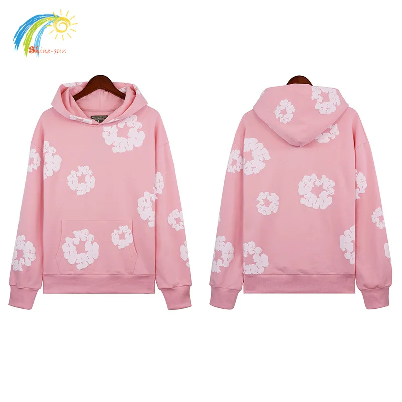 

Men Women Casual Fashion Pink Denim Tears Hoodie High Quality 100% Cotton Classic Kapok Puff Printing Pullovers Hooded With Tag