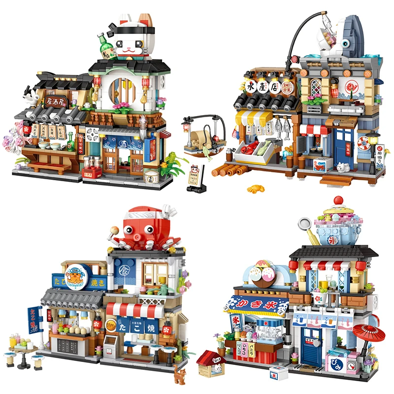 

Japanese-Style Izakaya Aquatic Takoyaki Shaved ice Store Building Blocks Mini City Street View Shop Assembled Bricks Toys Gift