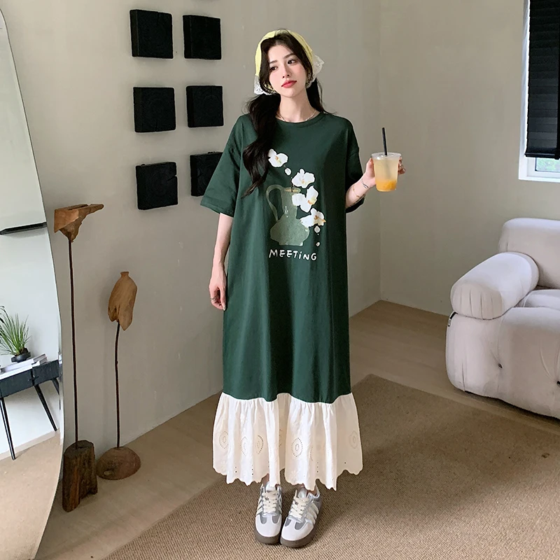 Summer Dresses Woman for 2024 New Loose Plus Size T-Shirt Dress Lady Vestidos Patchwork Lace Female Robe Casual Clothes KE6405
Summer Dresses Woman for 2024 New Loose Plus Size T-Shirt Dress Lady Vestidos Patchwork Lace Female Robe Casual Clothes KE6405