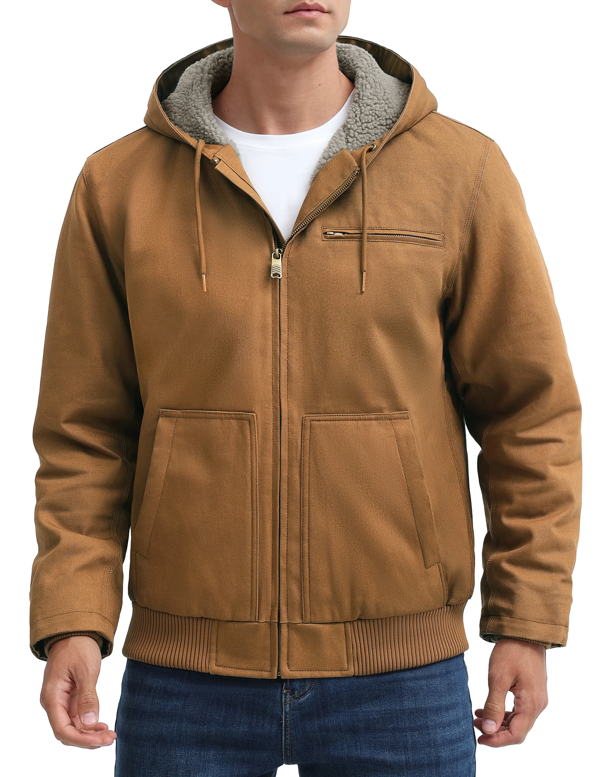 TACVASEN الشتاء العمل شيربا معزول سترة الرجال صوف مبطن الثقيلة Canva سترة طارد المياه مع هوديي القطن TACVASEN الشتاء العمل شيربا معزول سترة الرجال صوف مبطن الثقيلة Canva سترة طارد المياه مع هوديي القطن