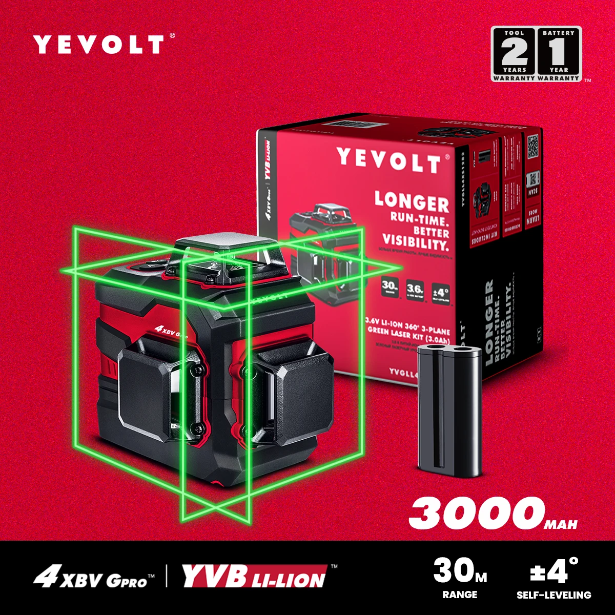 Самонивелирующийся 12-линейный Зеленый уровень YEVOLT YVGLL4XS12, 3,6 В, литий-ионный аккумулятор
Самонивелирующийся 12-линейный Зеленый уровень YEVOLT YVGLL4XS12, 3,6 В, литий-ионный аккумулятор