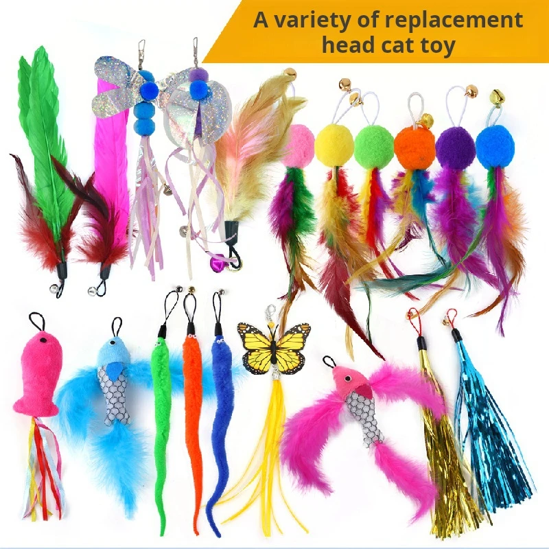 

For Cat Teaser Stick Toy With Bell Replaceable Colorful Feather Funny Accompany Interactive Toys Pet Supplies for Kitty Pets