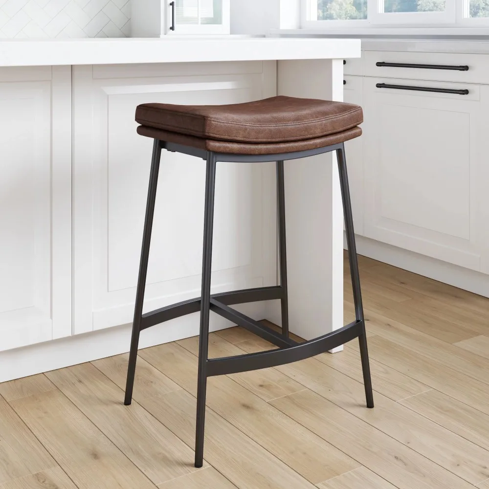 

Современная мягкая кухонная барная стойка с открытой спиной, барный стул с седлом и металлическим основанием, коричневый/матовый черный стул, барные стулья