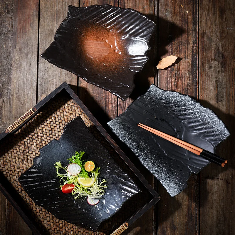 

Керамическая тарелка в японском стиле, неглубокая тарелка неправильной формы, тарелка для суши Jiaozi, домашняя тарелка для завтрака, тарелки для еды в западном стиле