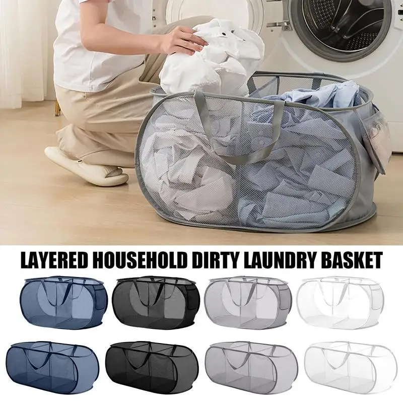 

Mesh Laundry Hamper Folding Basket Collapsible Dirty Sorting Basket Kids Toys Sundrie With Handle Space Saving For Home Storage