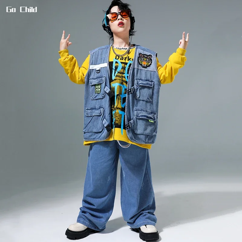 

Свитшот детский джинсовый в стиле хип-хоп с тигровым принтом